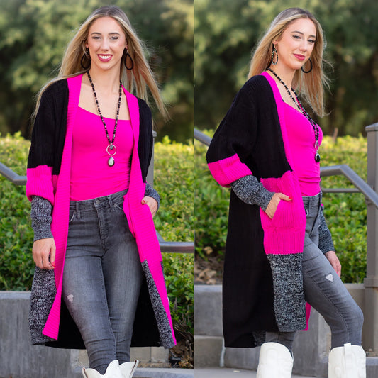 Color Block Cardigan with Pockets