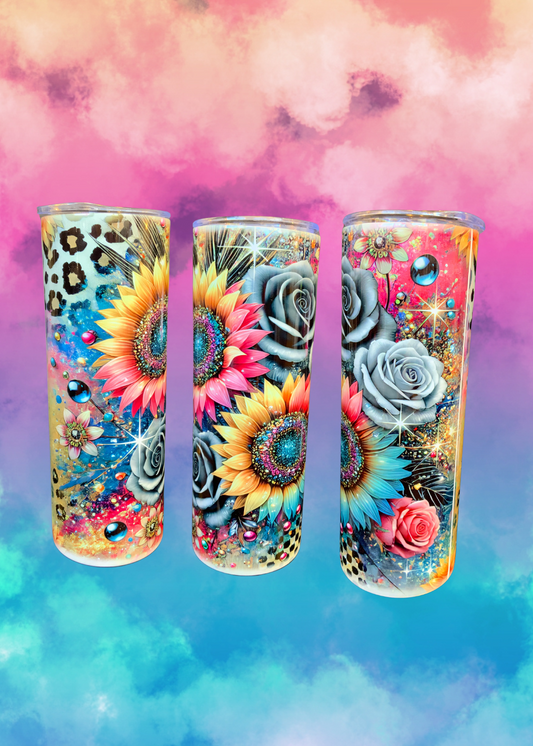 20 oz Skinny Tumbler -Colorful Flowers