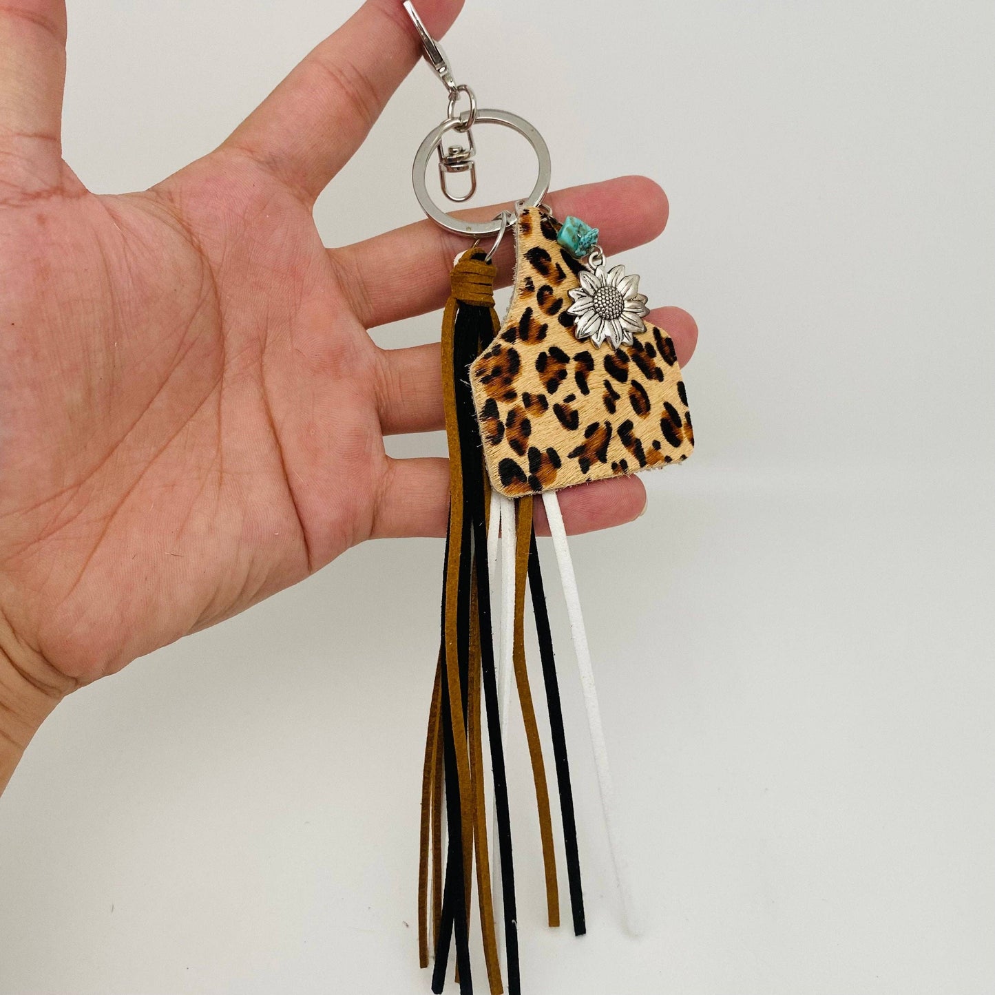 Western Style Geometric Cowhide Keychain: 4