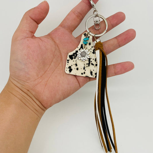 Western Style Geometric Cowhide Keychain: 1