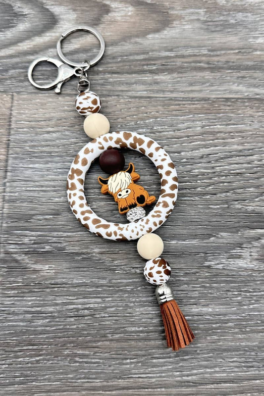 WESTERN COW LEOPARD SILICONE BEADED KEYCHAIN   : Brown