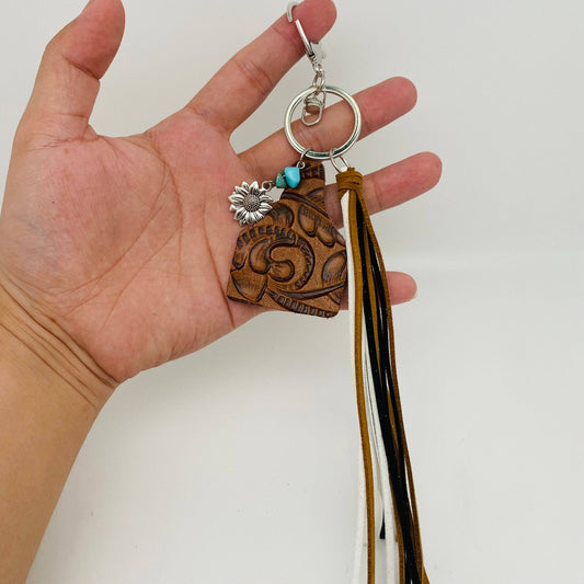 Western Style Geometric Cowhide Keychain: 2