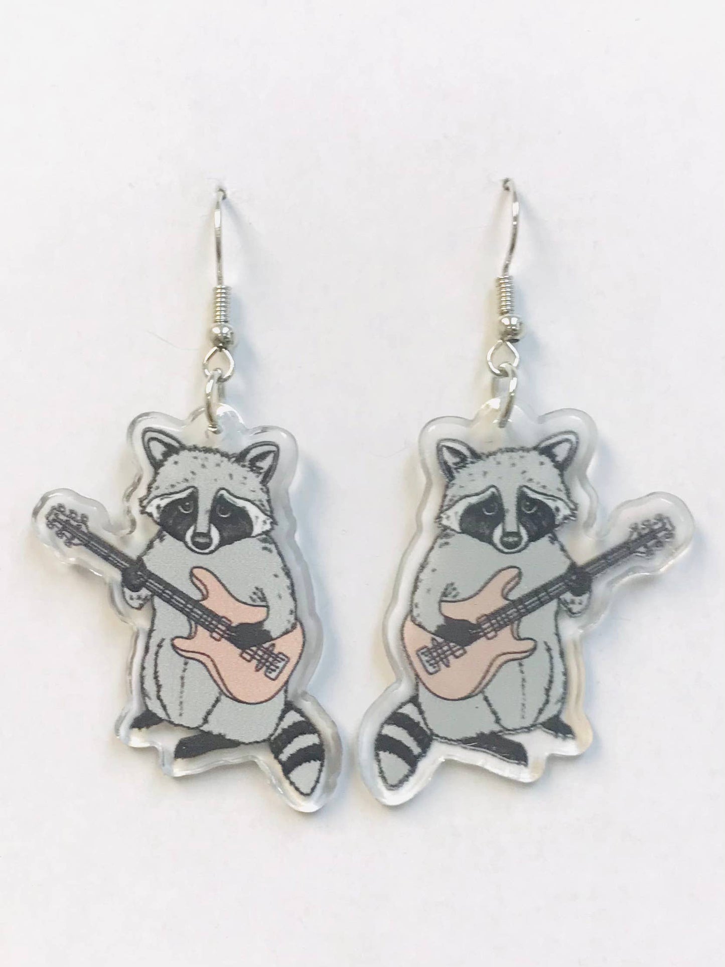 Banjo Raccoon Earrings, Raccoon Playing Guitar Earring