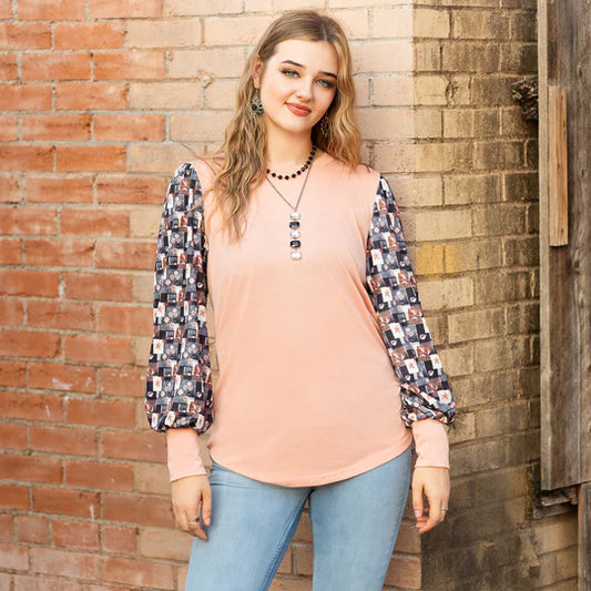 Floral Geometric Print Long Sleeve Top