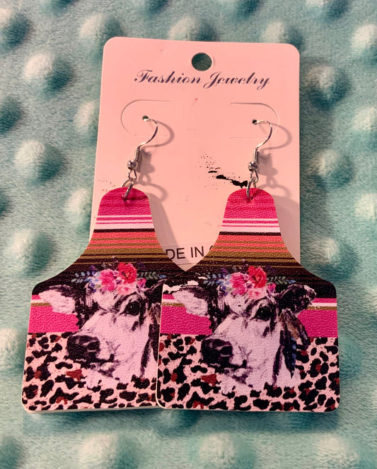 Cow ear tag earrings