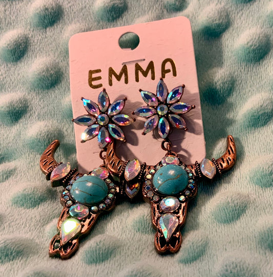 Turquoise cow skull earrings