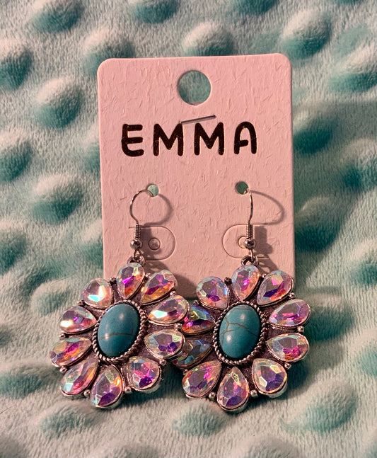 Turquoise & Bling Flower Earrings