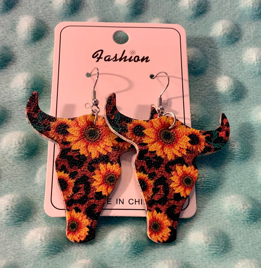 Sunflower cow skull earrings