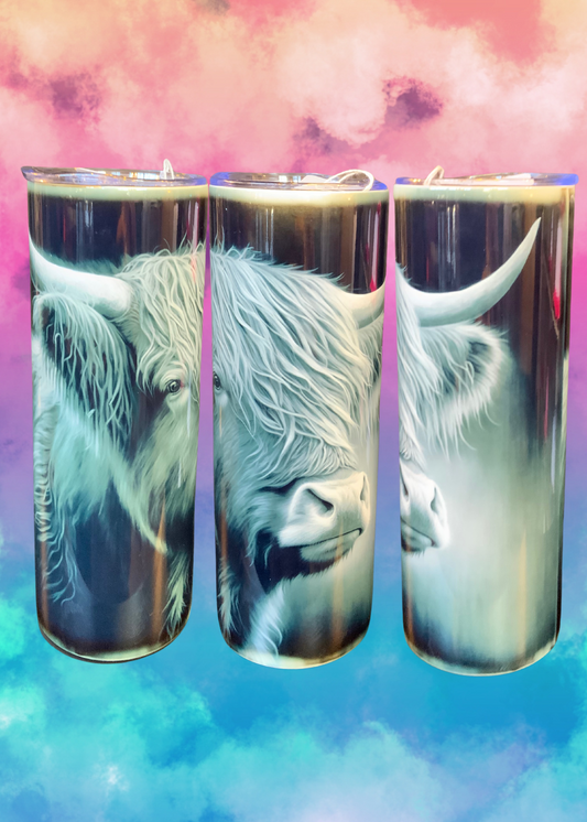 20 oz Skinny Tumbler - Highland Cow Black and White