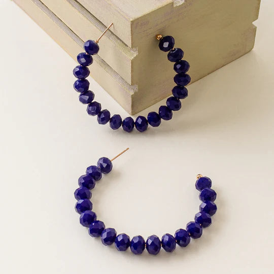 Royal blue beaded hoop earrings