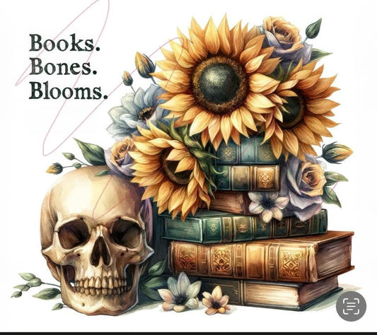 20 oz Skinny Tumbler - Books, Bones, Blooms