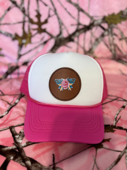 Trucker Hat - Leather patch flower