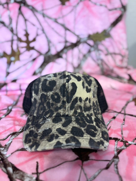 Pony tail ball cap - Brown Leopard