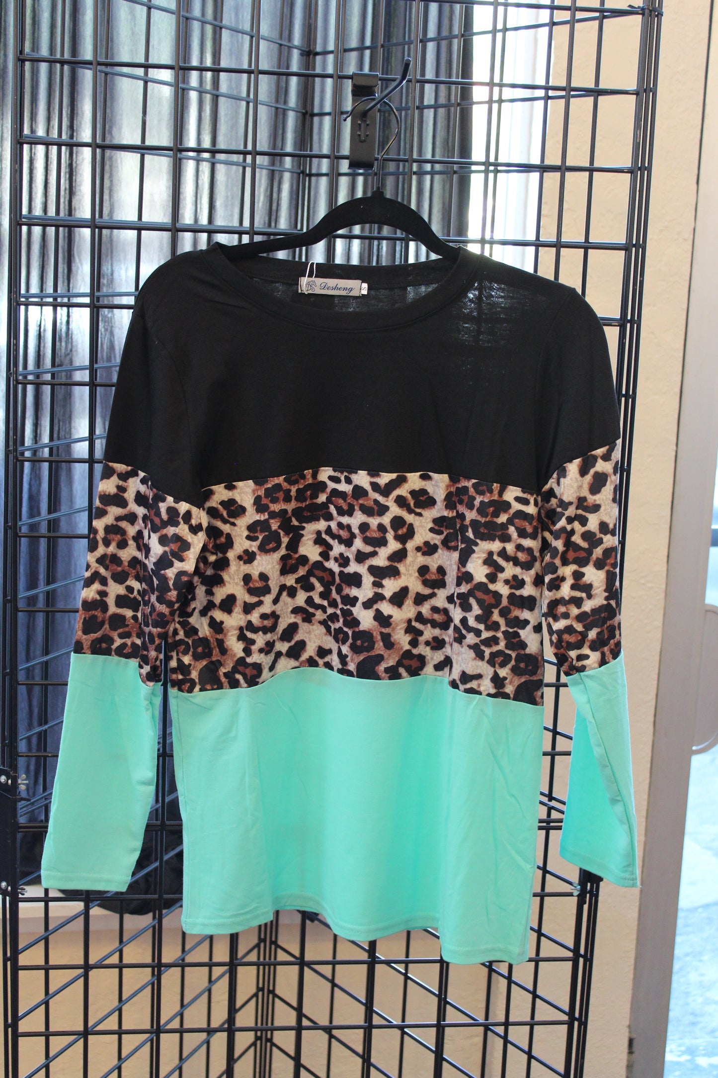 Turquoise Leopard Block Long sleeve