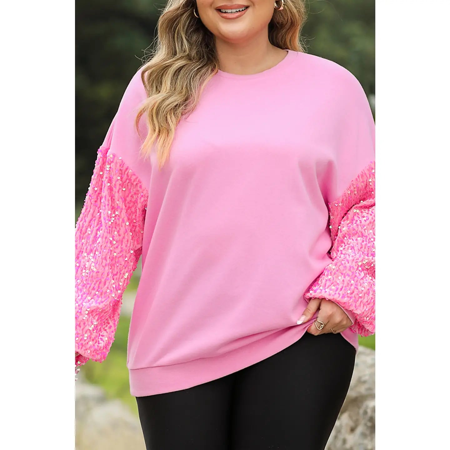 Size Sequin Sleeve Drop Shoulder Sweatshirt