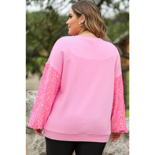 Size Sequin Sleeve Drop Shoulder Sweatshirt