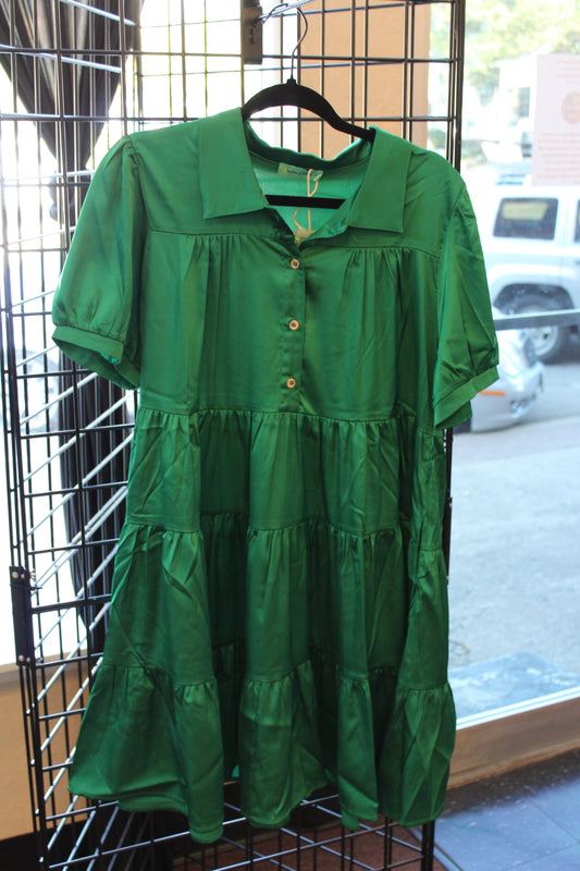 Satin Babydoll Dress - Green