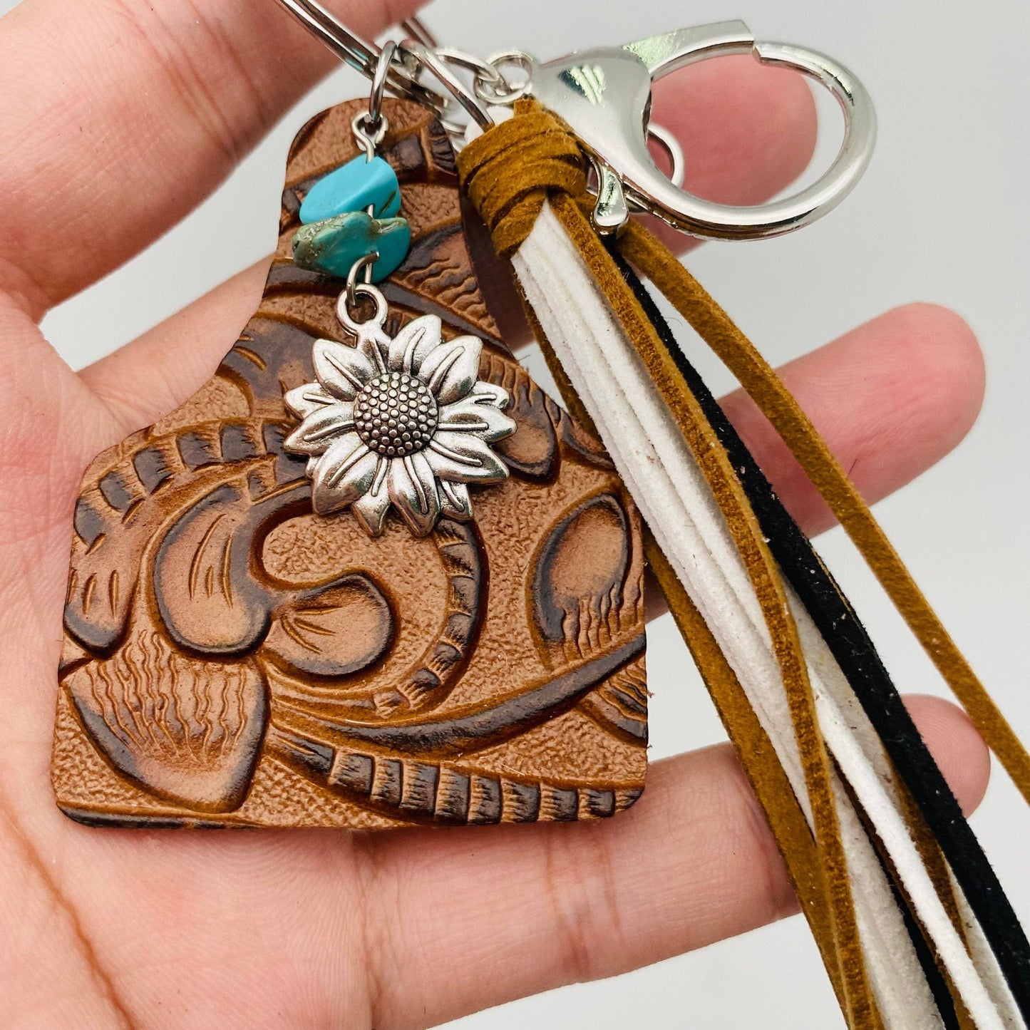 Western Style Geometric Cowhide Keychain: 4