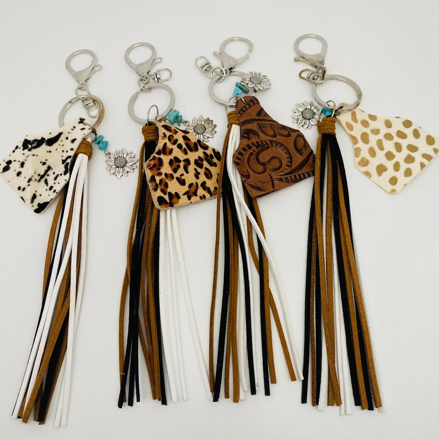 Western Style Geometric Cowhide Keychain: 4