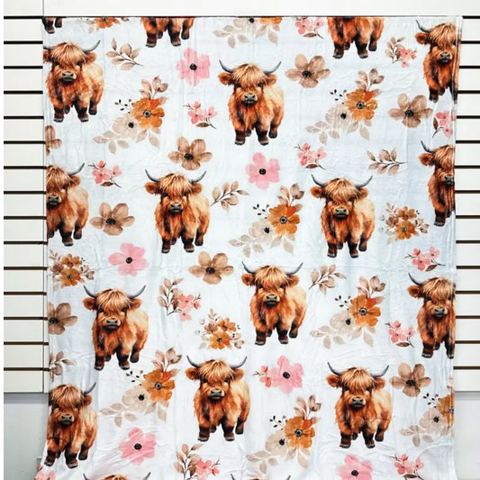 Highland Cow flower print blanket